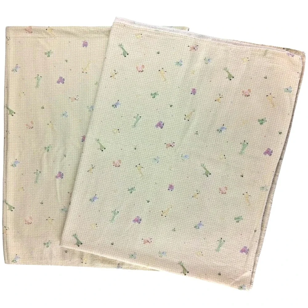 2 Vintage Carter's Yellow Gingham Animals Baby Receiving Blanket Lot Unisex